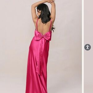 Revelry Hot Pink Steph Satin Backless bridesmaid Dress with Bow